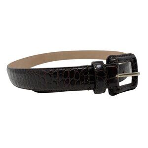 Eddie Bauer Womens Dark Brown Croc Print Genuine Leather Belt Made in Italy‎ XS